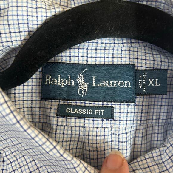 Ralph Lauren Classic Fit Blue Plaid Long Sleeve Button Down Cotton Men’s XL - Picture 7 of 9